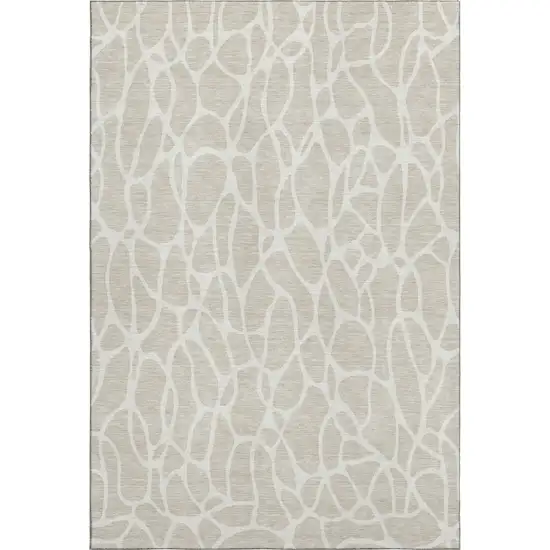 Beige And Ivory Geometric Washable Area Rug With UV Protection Photo 5