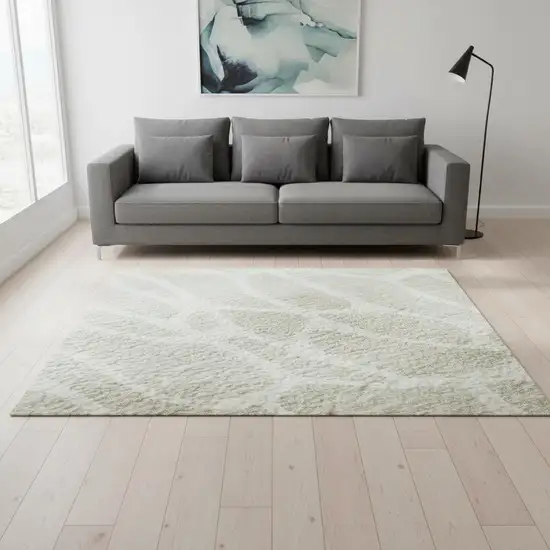 Beige And Ivory Geometric Washable Area Rug With UV Protection Photo 2