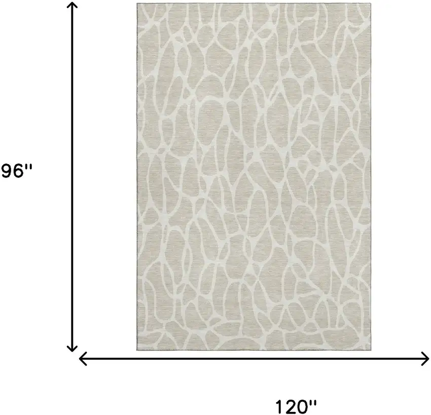 Beige And Ivory Geometric Washable Area Rug With UV Protection Photo 6