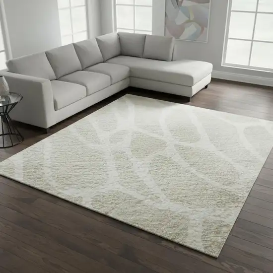 Beige And Ivory Geometric Washable Area Rug With UV Protection Photo 2