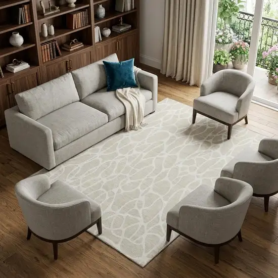 Beige And Ivory Geometric Washable Area Rug With UV Protection Photo 1