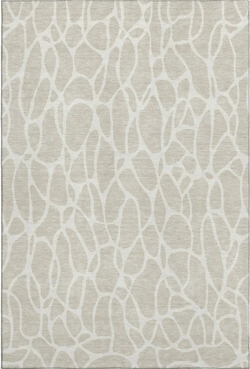 Beige And Ivory Geometric Washable Area Rug With UV Protection Photo 5
