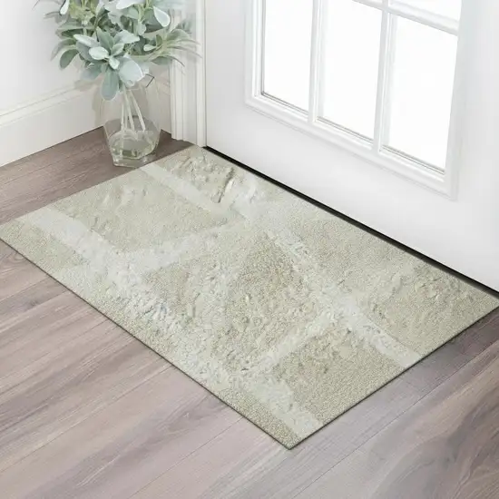 Beige And Ivory Geometric Washable Area Rug With UV Protection Photo 2
