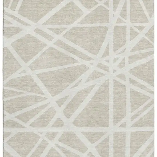 Beige And Ivory Geometric Washable Area Rug With UV Protection Photo 4
