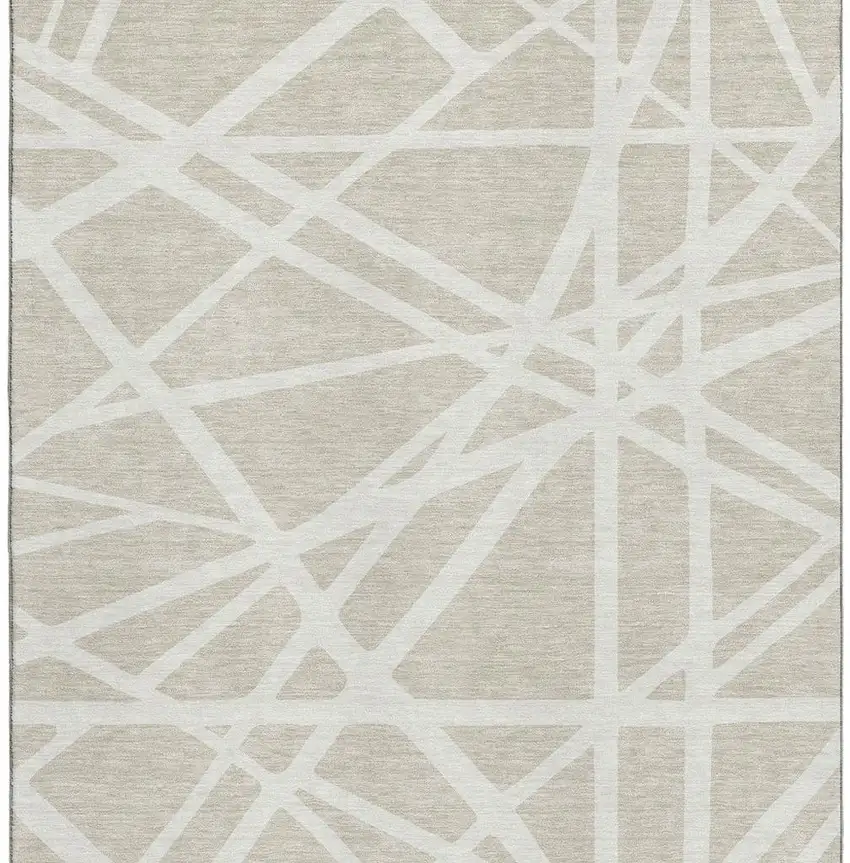 Beige And Ivory Geometric Washable Area Rug With UV Protection Photo 4
