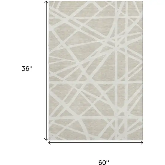 Beige And Ivory Geometric Washable Area Rug With UV Protection Photo 9