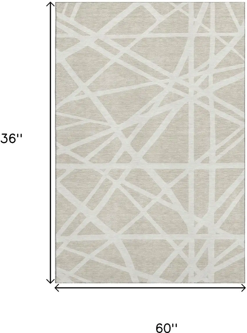 Beige And Ivory Geometric Washable Area Rug With UV Protection Photo 9