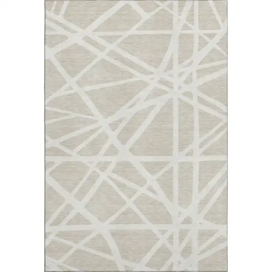 Beige And Ivory Geometric Washable Area Rug With UV Protection Photo 4