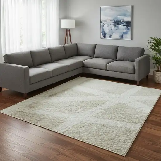 Beige And Ivory Geometric Washable Area Rug With UV Protection Photo 2