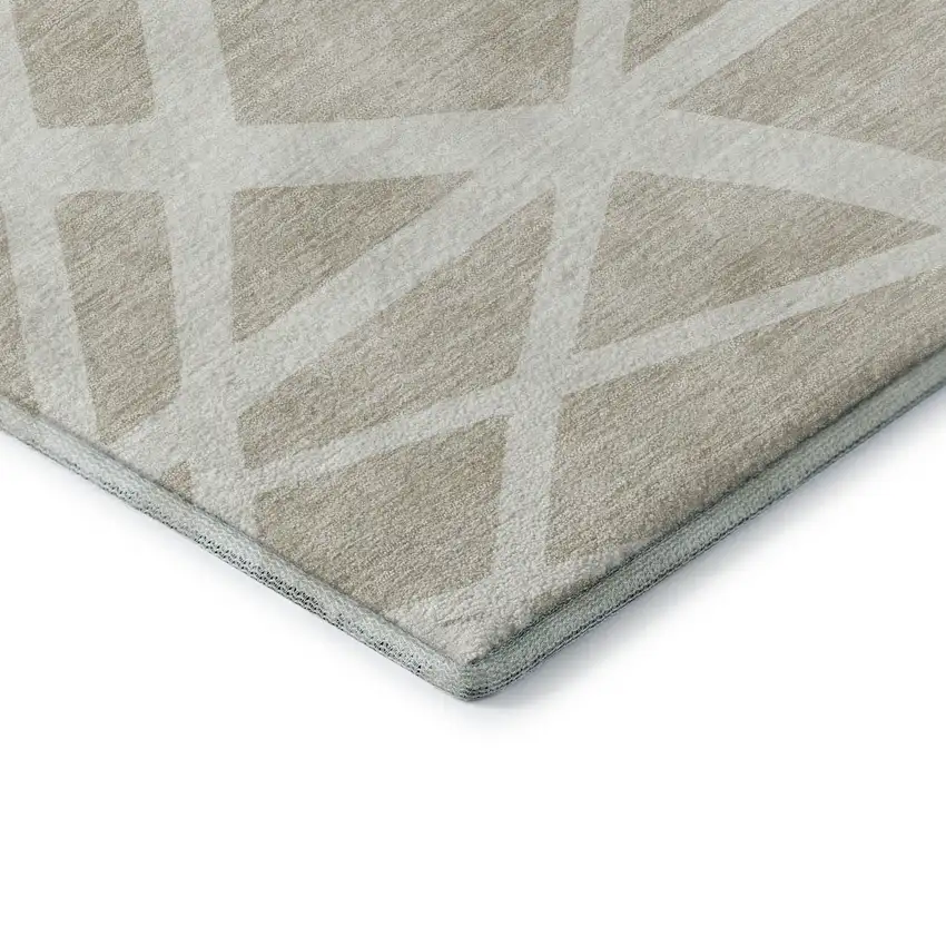 Beige And Ivory Geometric Washable Area Rug With UV Protection Photo 6