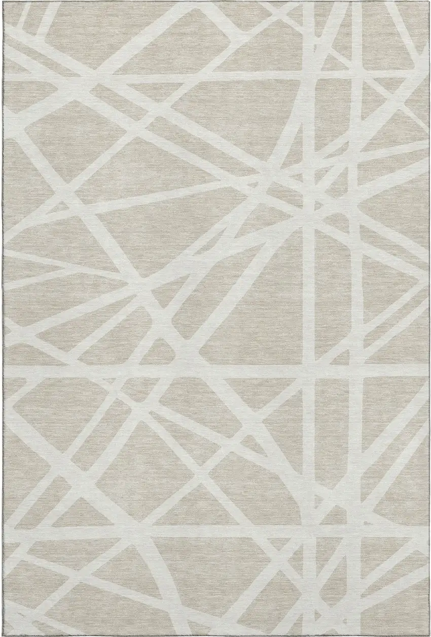 Beige And Ivory Geometric Washable Area Rug With UV Protection Photo 4