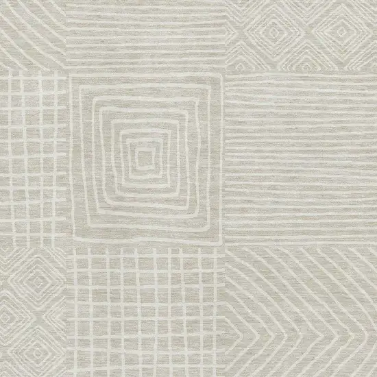 Beige And Ivory Geometric Washable Area Rug With UV Protection Photo 2
