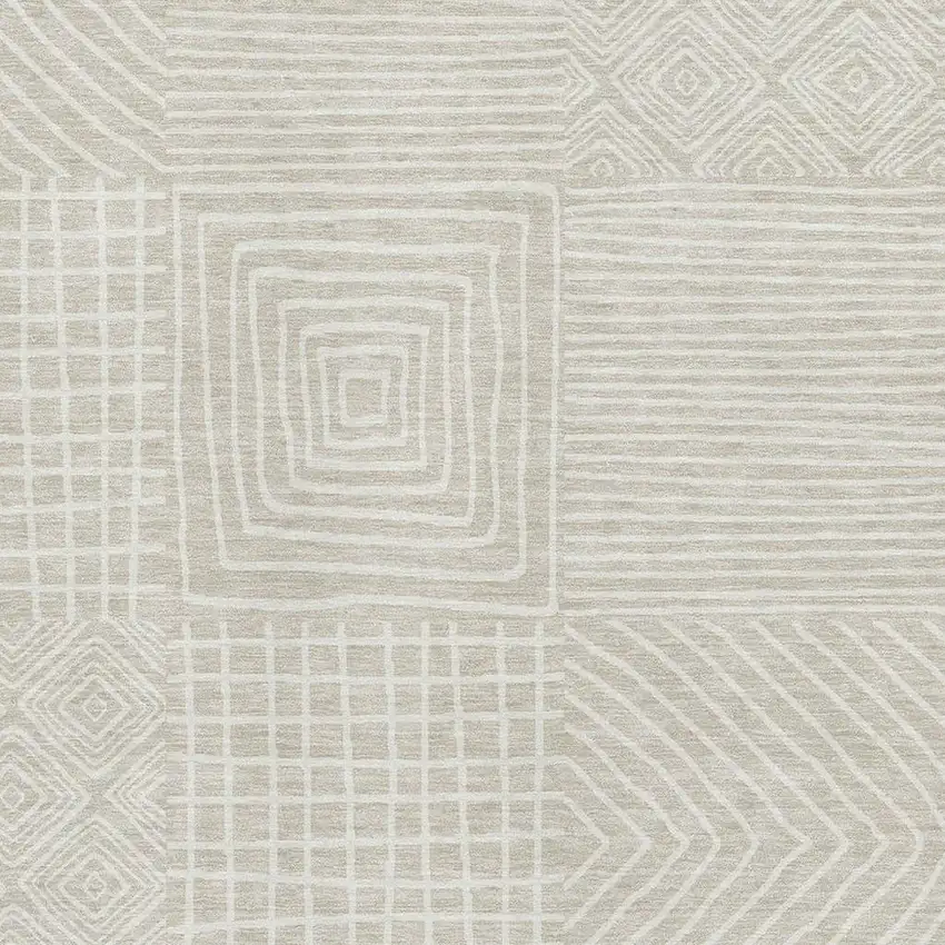 Beige And Ivory Geometric Washable Area Rug With UV Protection Photo 2