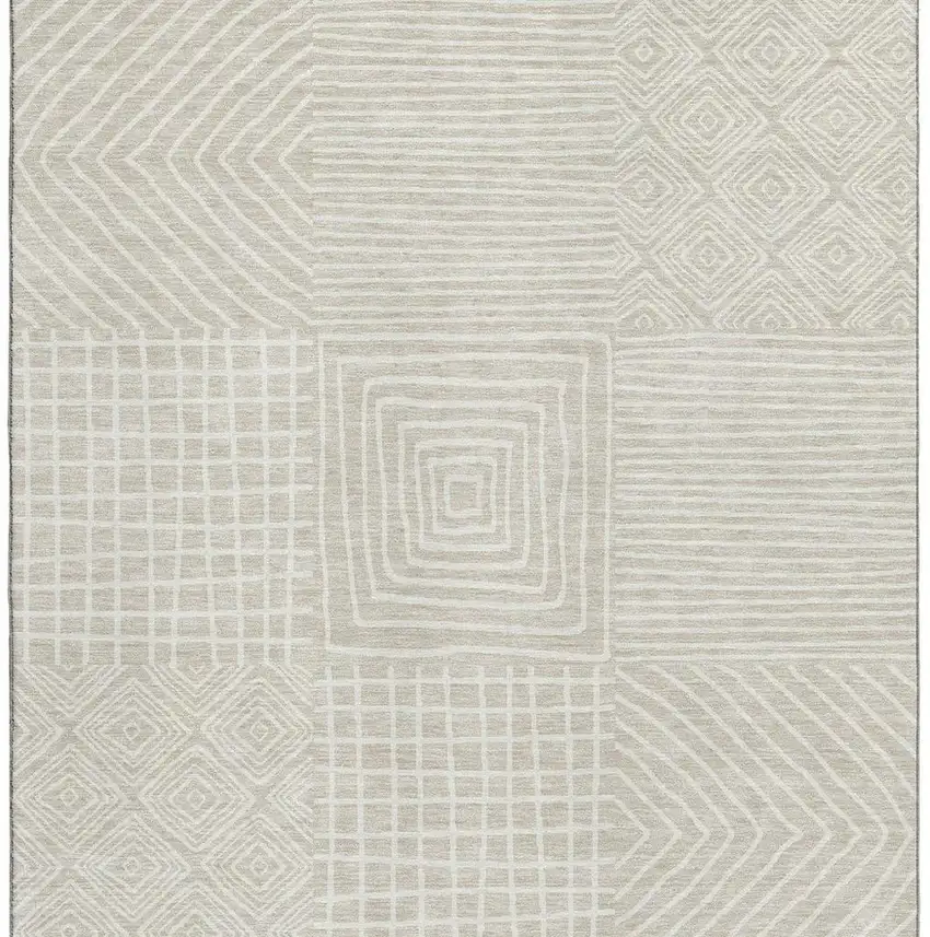 Beige And Ivory Geometric Washable Area Rug With UV Protection Photo 2