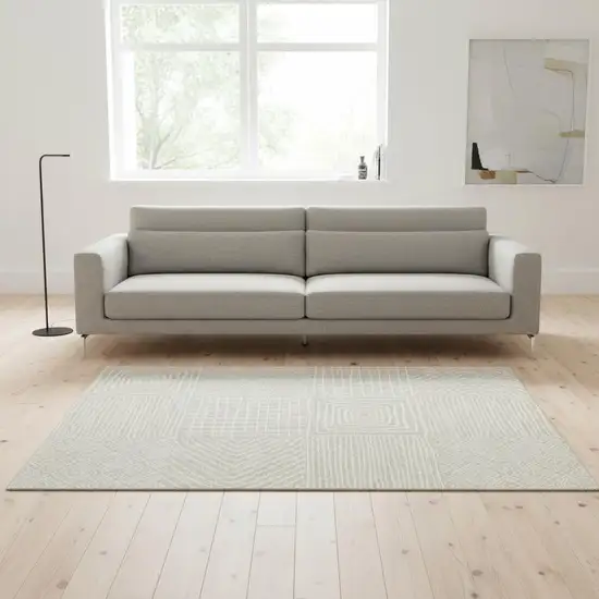 Beige And Ivory Geometric Washable Area Rug With UV Protection Photo 2