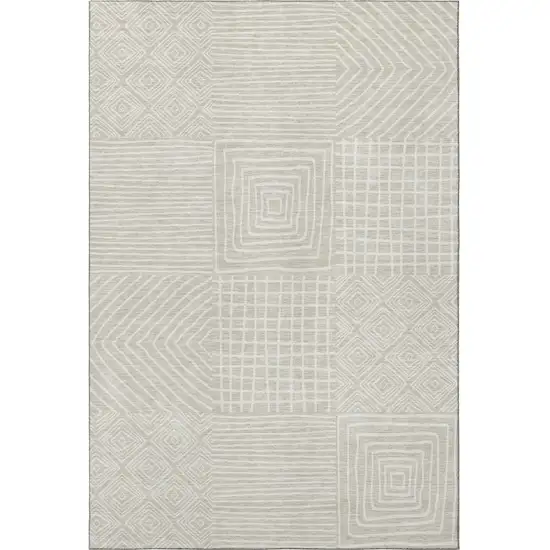 Beige And Ivory Geometric Washable Area Rug With UV Protection Photo 3