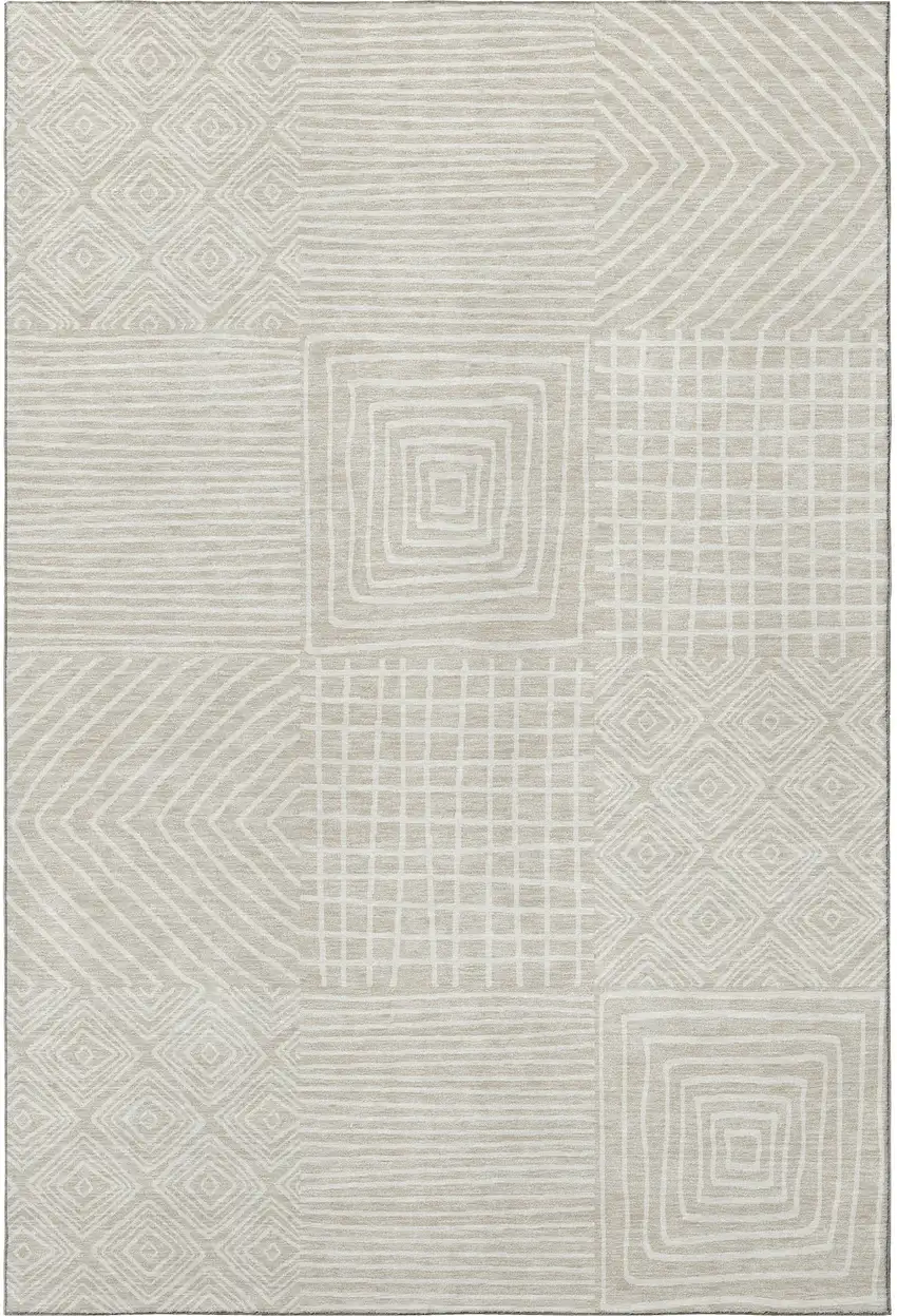 Beige And Ivory Geometric Washable Area Rug With UV Protection Photo 3