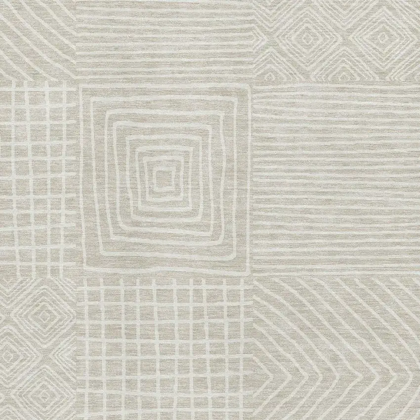 Beige And Ivory Geometric Washable Area Rug With UV Protection Photo 2