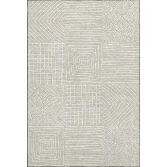 Beige And Ivory Geometric Washable Area Rug With UV Protection Photo 1