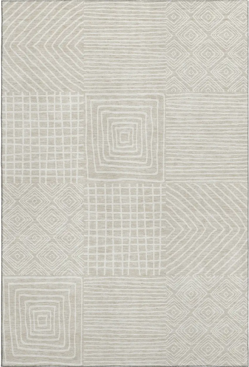 Beige And Ivory Geometric Washable Area Rug With UV Protection Photo 1