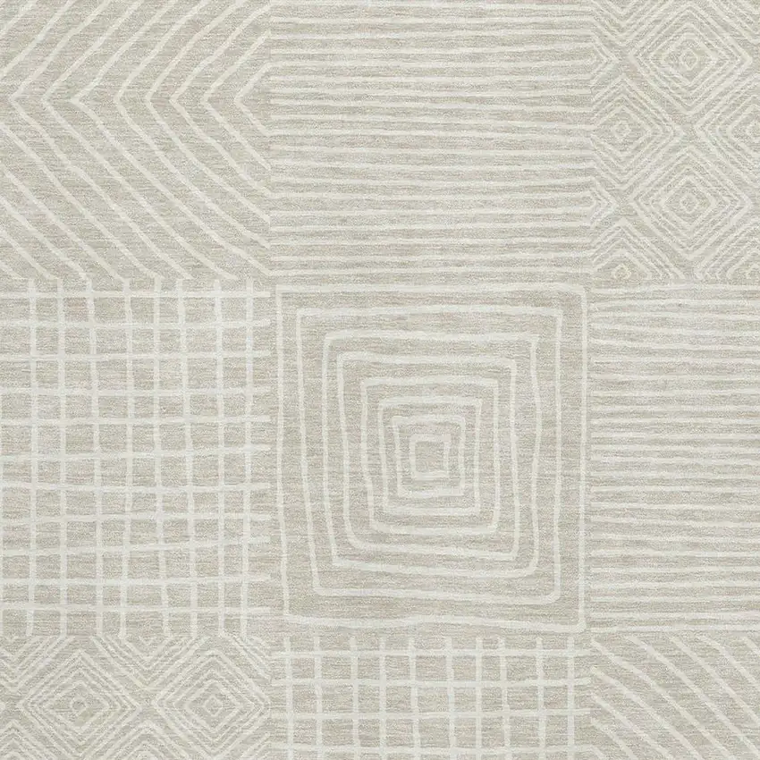 Beige And Ivory Geometric Washable Area Rug With UV Protection Photo 2