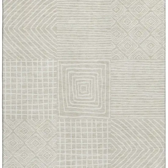 Beige And Ivory Geometric Washable Area Rug With UV Protection Photo 3