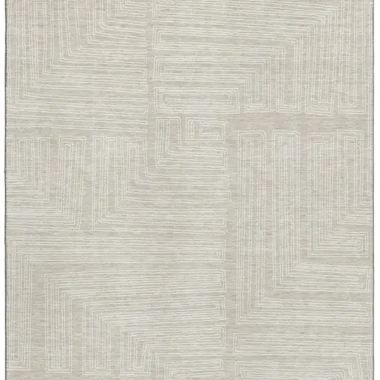 Beige And Ivory Geometric Washable Area Rug With UV Protection Photo 4