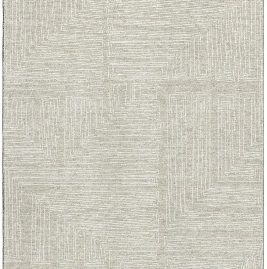 Beige And Ivory Geometric Washable Area Rug With UV Protection Photo 4