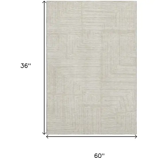 Beige And Ivory Geometric Washable Area Rug With UV Protection Photo 9