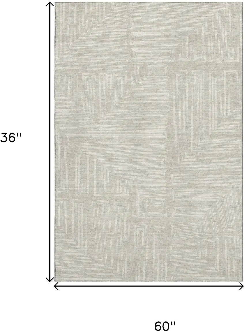 Beige And Ivory Geometric Washable Area Rug With UV Protection Photo 9