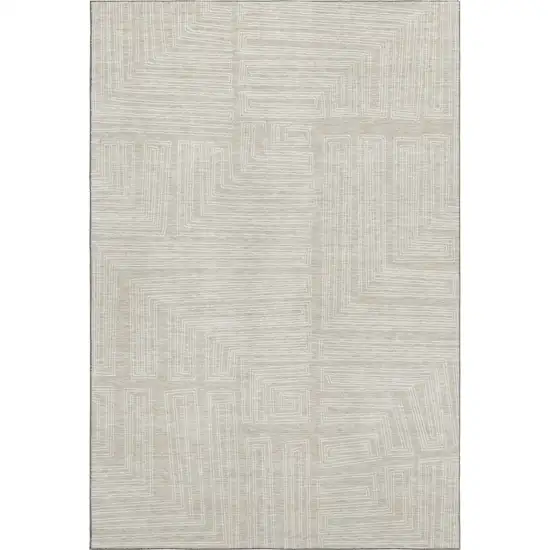 Beige And Ivory Geometric Washable Area Rug With UV Protection Photo 3