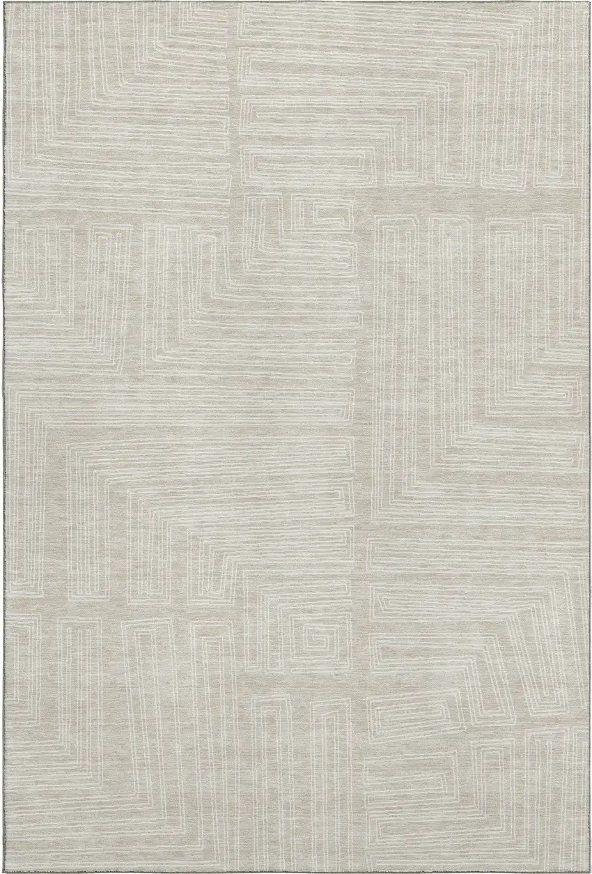 Beige And Ivory Geometric Washable Area Rug With UV Protection Photo 3