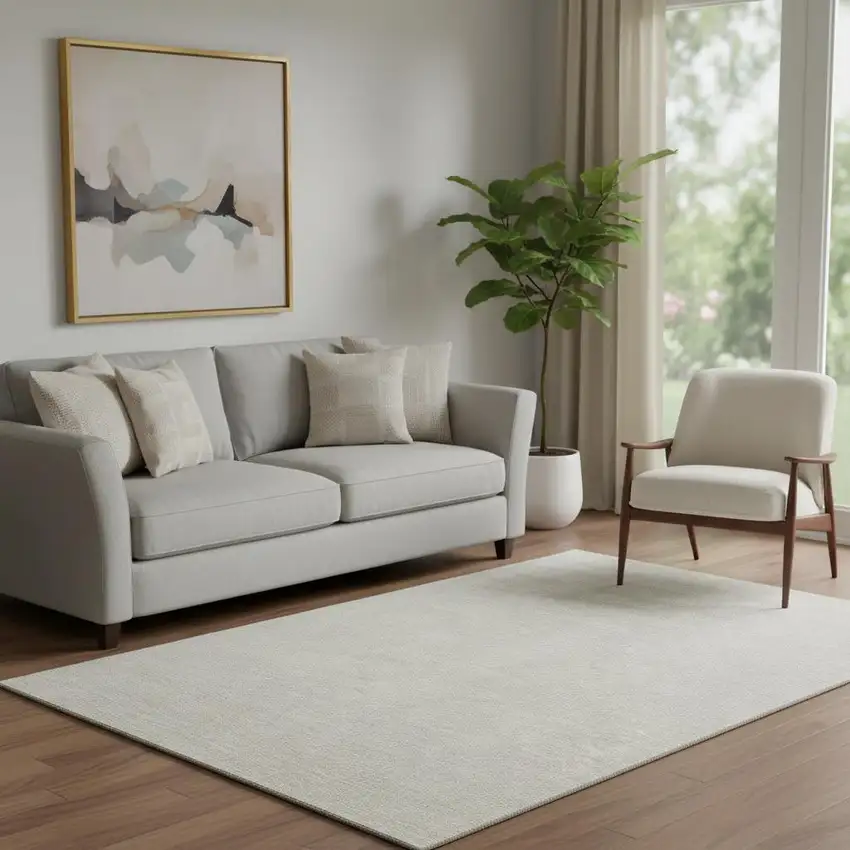 Beige And Ivory Geometric Washable Area Rug With UV Protection Photo 2