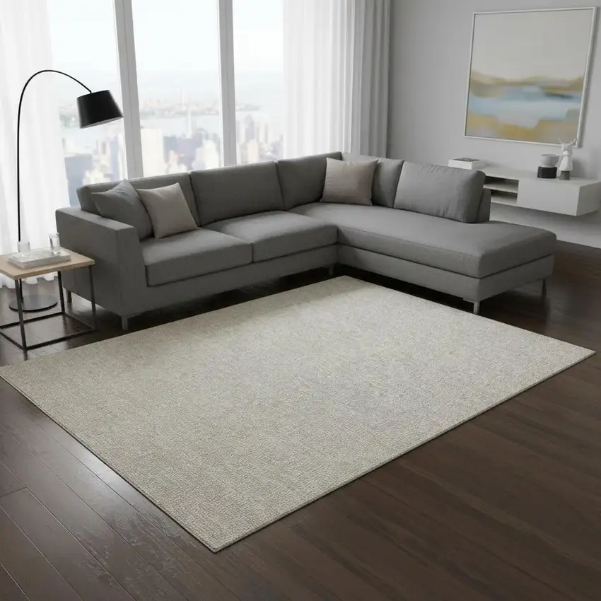 Beige And Ivory Geometric Washable Area Rug With UV Protection Photo 1