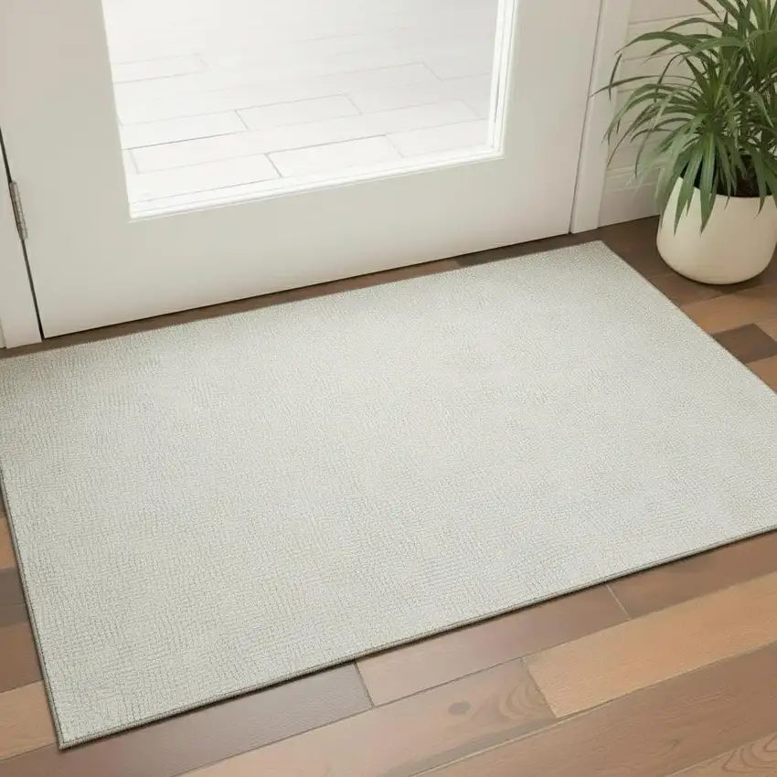 Beige And Ivory Geometric Washable Area Rug With UV Protection Photo 2