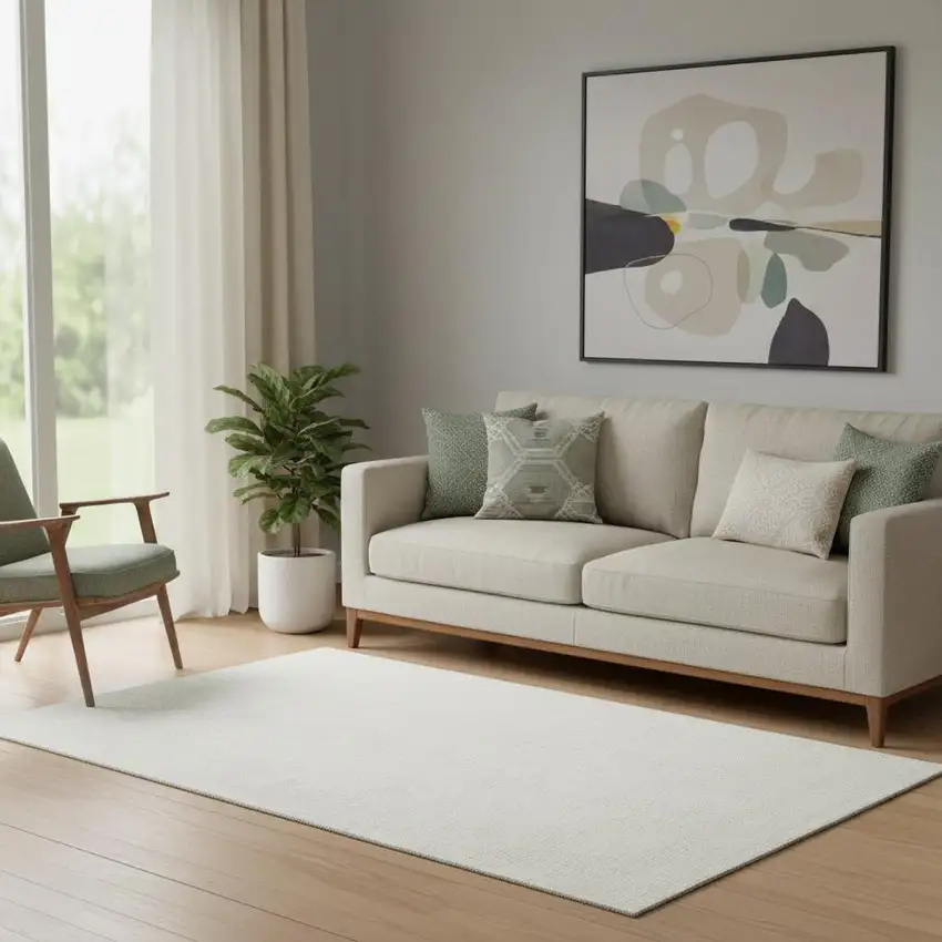 Beige And Ivory Geometric Washable Area Rug With UV Protection Photo 2