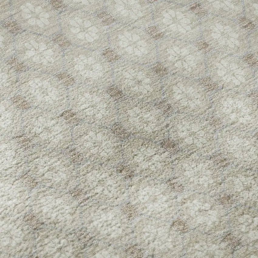 Beige And Ivory Geometric Washable Area Rug With UV Protection Photo 1