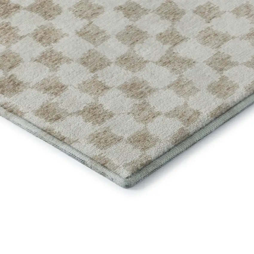 Beige And Ivory Geometric Washable Area Rug With UV Protection Photo 8