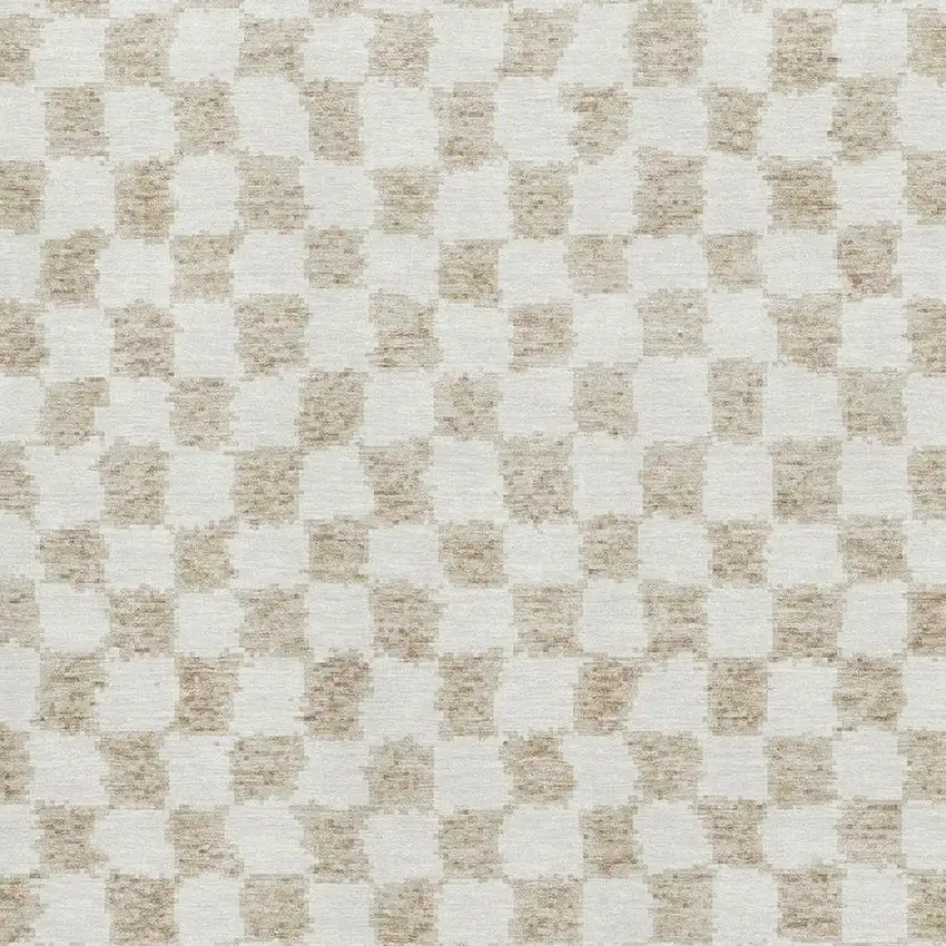 Beige And Ivory Geometric Washable Area Rug With UV Protection Photo 3