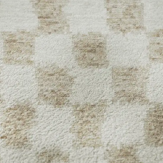 Beige And Ivory Geometric Washable Area Rug With UV Protection Photo 8