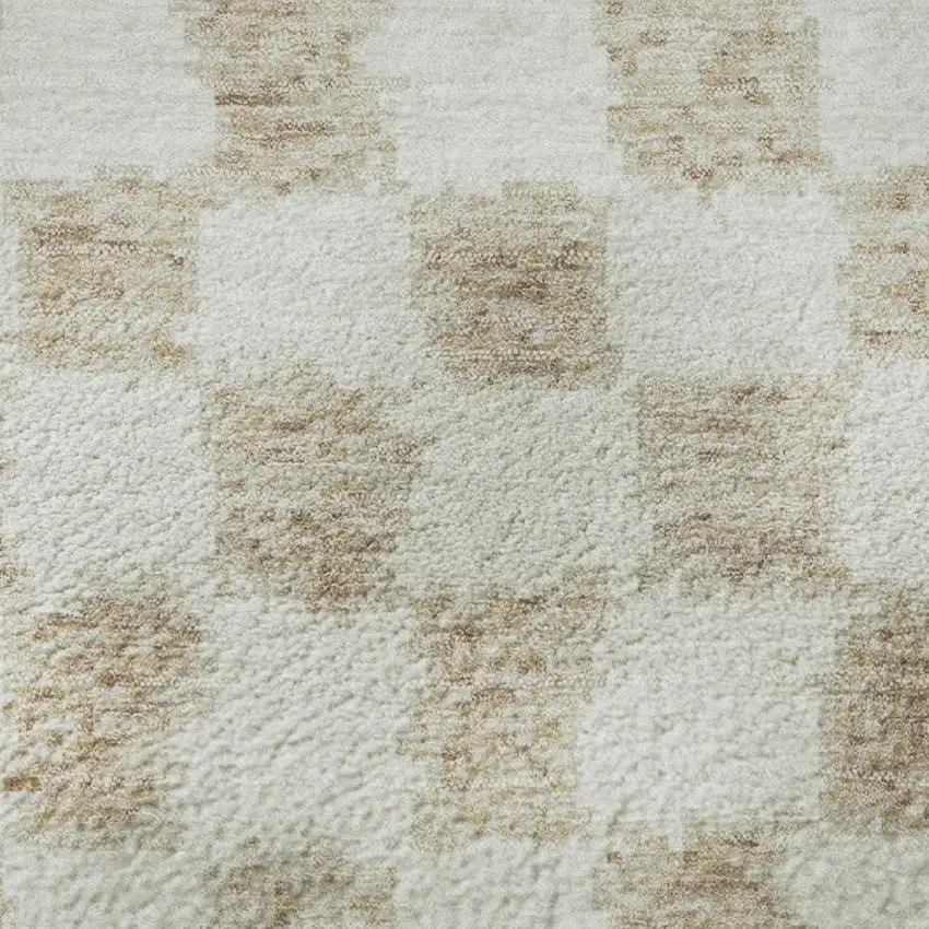 Beige And Ivory Geometric Washable Area Rug With UV Protection Photo 8