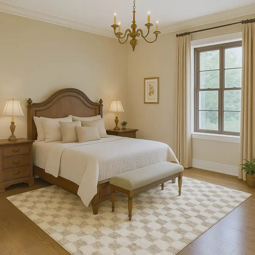 Beige And Ivory Geometric Washable Area Rug With UV Protection Photo 6