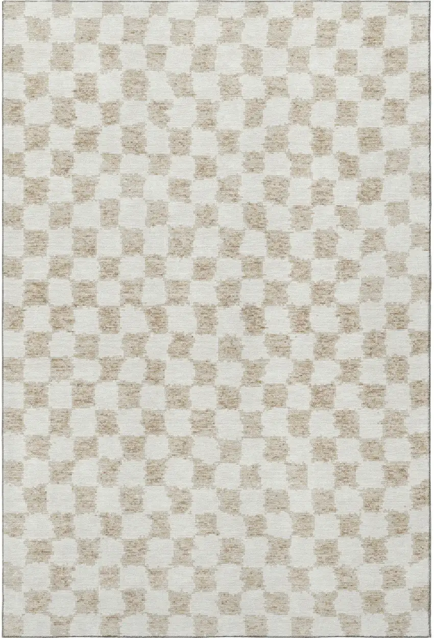 Beige And Ivory Geometric Washable Area Rug With UV Protection Photo 4