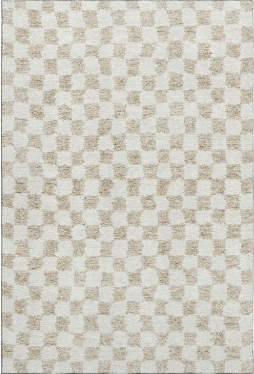 Beige And Ivory Geometric Washable Area Rug With UV Protection Photo 1