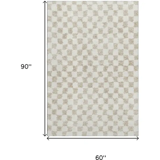 Beige And Ivory Geometric Washable Area Rug With UV Protection Photo 9