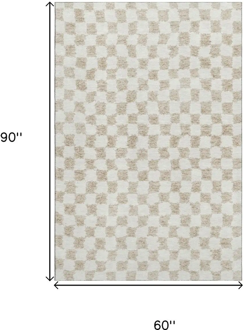 Beige And Ivory Geometric Washable Area Rug With UV Protection Photo 9