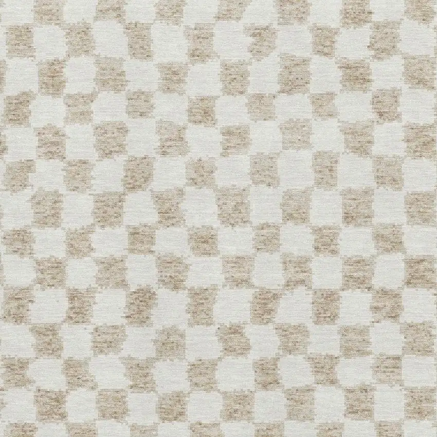 Beige And Ivory Geometric Washable Area Rug With UV Protection Photo 3