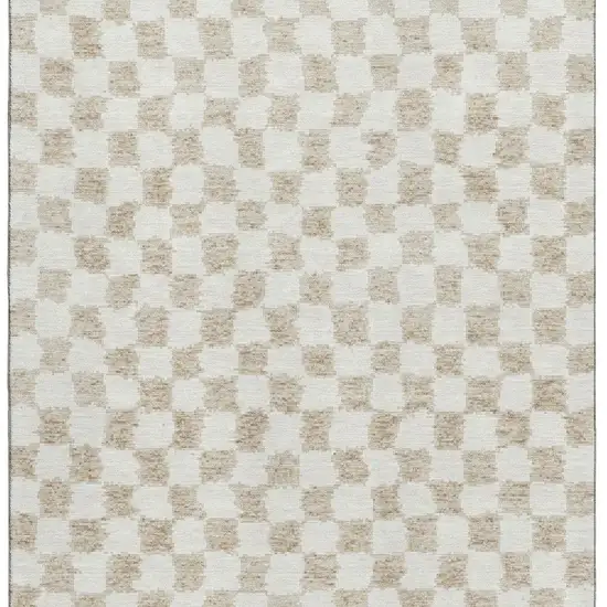 Beige And Ivory Geometric Washable Area Rug With UV Protection Photo 4