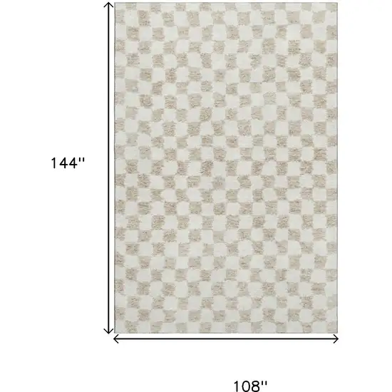 Beige And Ivory Geometric Washable Area Rug With UV Protection Photo 9
