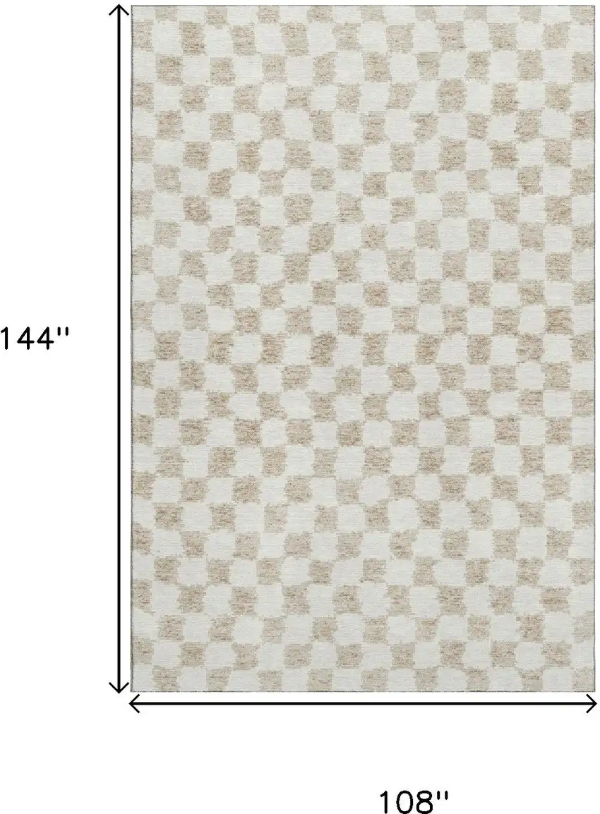 Beige And Ivory Geometric Washable Area Rug With UV Protection Photo 9